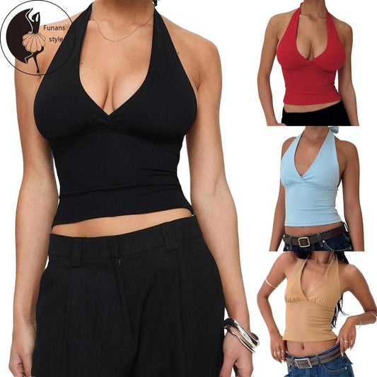 Women's Halter Neck Tank Tops Sleeveless Open Back Solid ColorFit Top Party Shirts
