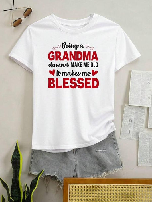 Women's Letter & Heart Graphic Print Round Neck Tee, Trendy Casual Short Sleeve T-shirt for Daily Wear, Ladies Outfit