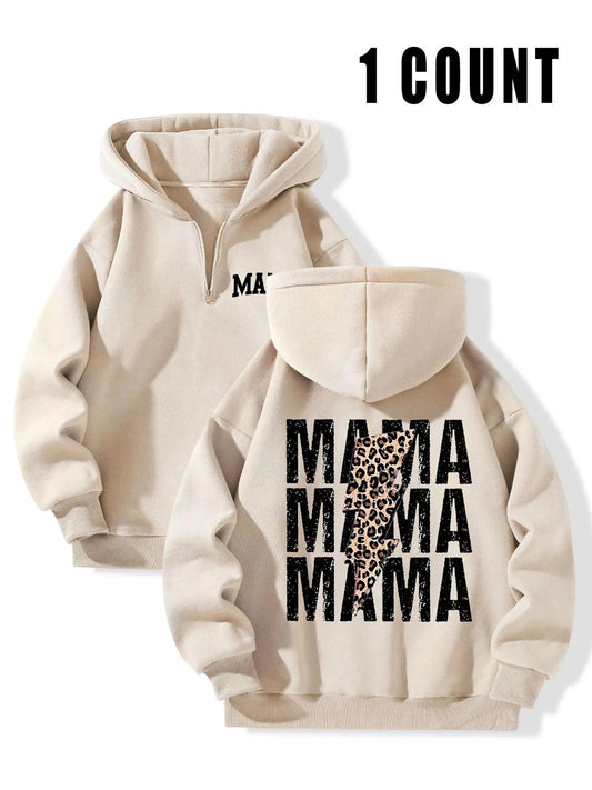 Women's Letter & Leopard Print Zip Up Hoodie, Casual Long Sleeve Hooded Sweatshirt for Fall & Winter, Women's Clothes for Daily Wear