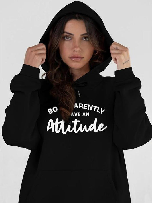 Women's Letter Print Drawstring Pocket Hoodie, Casual Long Sleeve Hooded Top for Daily Wear, Ladies Clothes for All Seasons