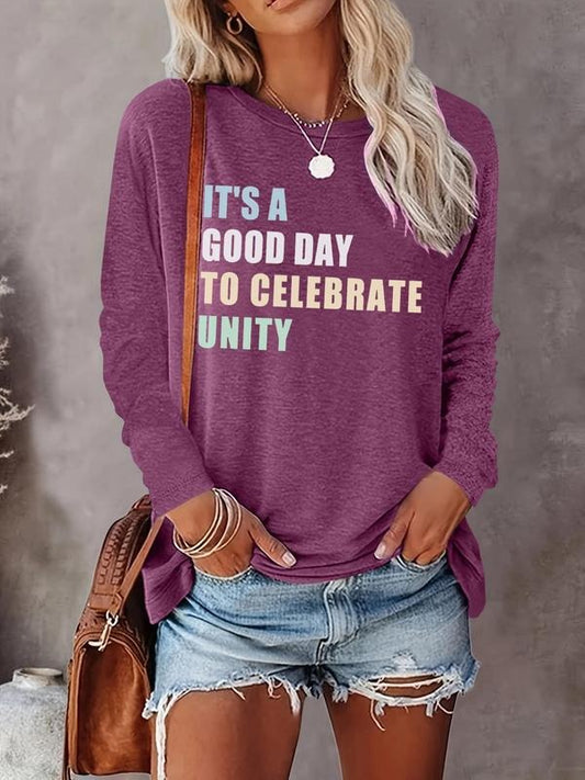 Women's Letter Print Round Neck Tee, Casual Long Sleeve Crew Neck T-shirt for Fall & Winter, Women's Top for Daily Wearstyle{n002}17