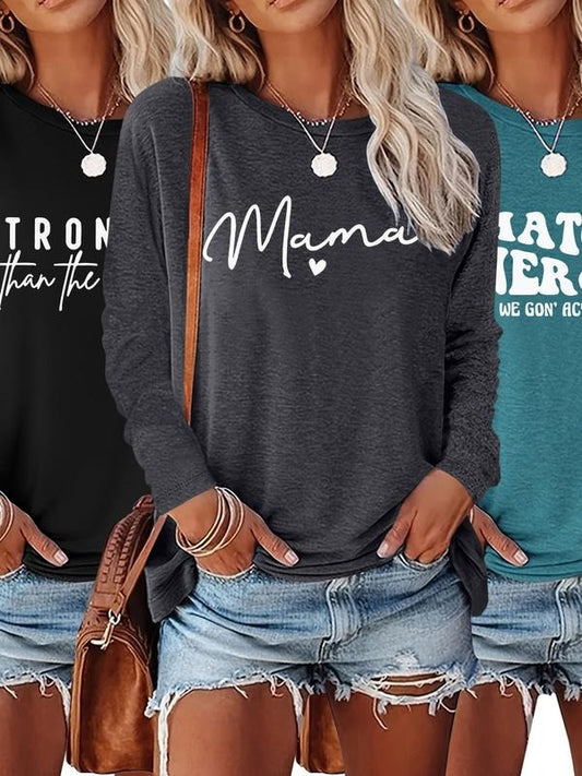 Women's Letter Print Round Neck Tee, Casual Long Sleeve Crew Neck T-shirt for Fall & Winter, Women's Top for Daily Wearstyle{n002}24