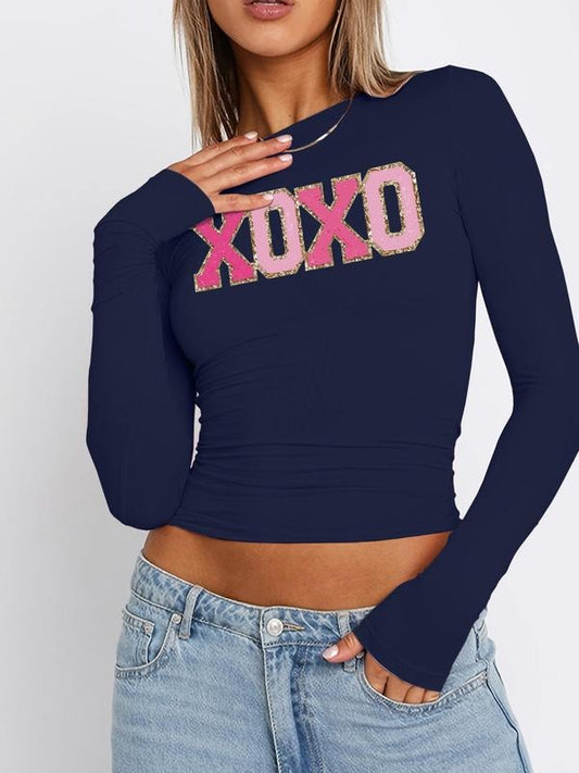 Women's Letter Print Round Neck Tee, Casual Long Sleeve Crew Neck T-shirt for Spring & Fall, Fashion Women's Top for Daily Wearstyle{n002}4