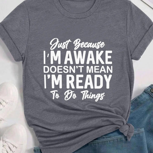 Women's Letter Print Round Neck Tee, Casual Short Sleeve Crew Neck T-Shirt for Daily Wear, Fashion Women's Top for All Seasons, Clothing