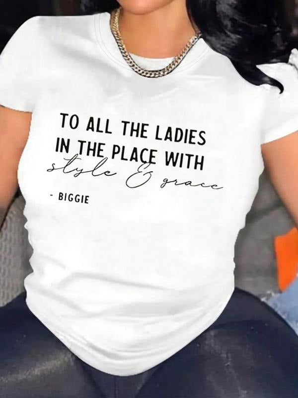 Women's Letter Print Round Neck Tee, Fashion Casual Crew Neck Short Sleeve T-Shirt for Daily Outdoor Wear, Ladies Clothes for All Seasons