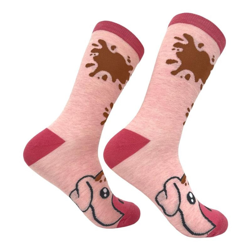 Women's Muddy Pig Socks Funny Cute Farm Animal Novelty Footwear Funny Graphic Socks Comfortable Fitted Spandex Cotton