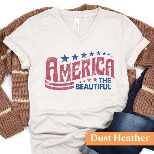 America the Beautiful VNeck Graphic Tee / Patriotic VNeck Shirt / 4th of July V-Neck / Women's 4th of July Shirt / Women's Patriotic Shirt