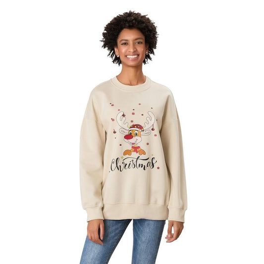 Women's Reindeer Sweatshirt Loose Letter Print Crew Neck Long Sleeve Christmas Tops for Fall Winter