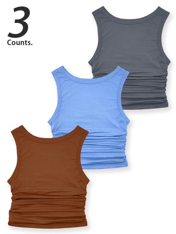 Women's Solid Color Ribbed Tank Top, Casual Sleeveless Cropped Top for Daily Wear, Ladies Clothes for All Seasons