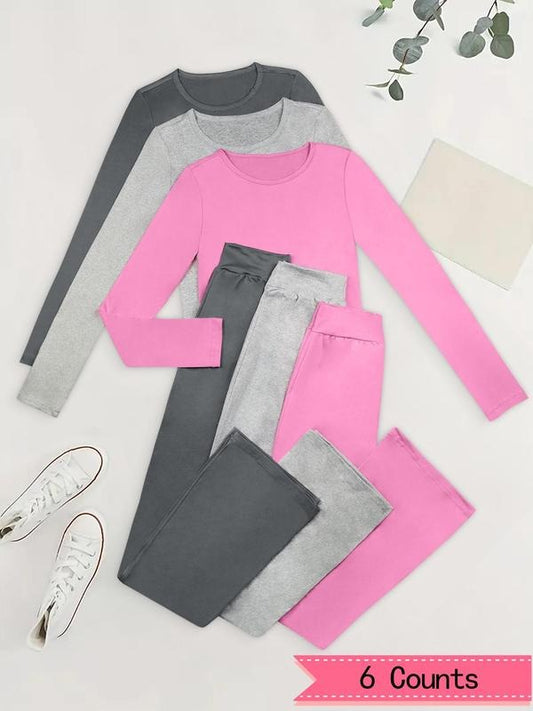 Women's Solid Long Sleeve  Crop  Top & Flare Leg Pants Set, Casual Fashion Cozy Top & Bell Bottom Trousers for Daily Outdoor Wear, Women's Clothing for Spring & Fall