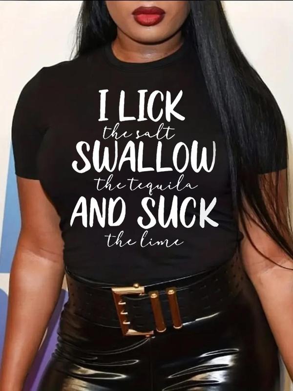 Women's Streetwear Letter Print Round Neck Tee, Casual Short Sleeve Crew Neck T-Shirt for Daily Wear, Ladies Top for All Seasons