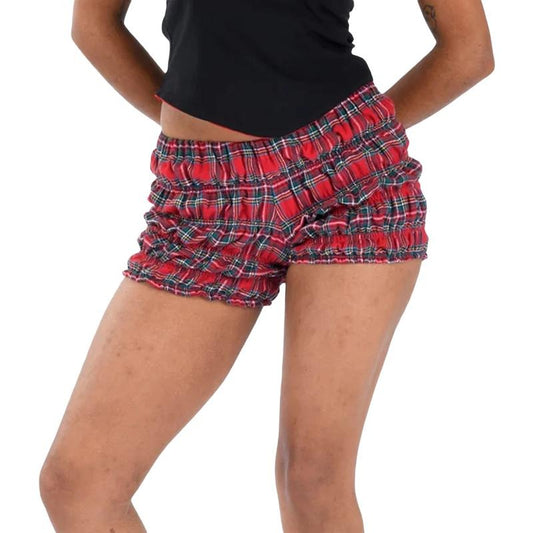 Women's Summer Plaid Print Shorts Low Rise Frill Tiered Slim Short Pants Lounge Shorts Casual Womenswear