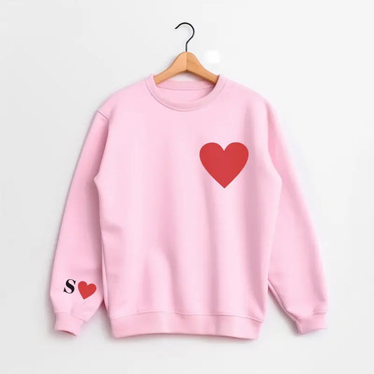 Women's Valentines Sweatshirt with Initial on Sleeve - Couple Matching, Valentine Gift, Loose Fit - Fabric