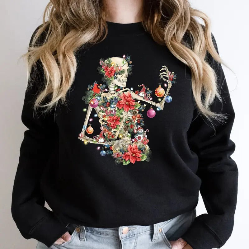 Xmas Skeleton Sweater, Christmas Skeleton Santa Sweatshirt, Christmas Vibes Sweatshirt, Christmas Gift For Women, Xmas Shirt