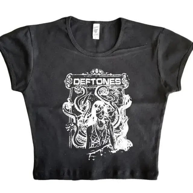Y2k Clothes Gothic Emo Girl Baby Tee Vintage Women Letter Print Casual Short Sleeve T-Shirt