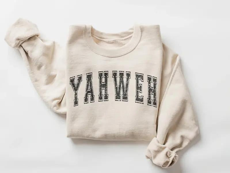 YAHWEH Sweatshirt Casual Long Sleeve Crewneck Pullover | Christian Letter Print Sweatshirt Religious Gift for Women & Men
