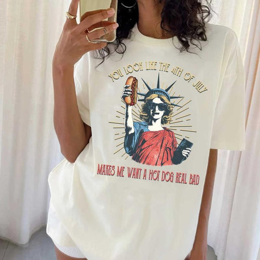 You Look Like The 4th Of July Makes Me Want A Hot Dog Real Bad  Shirt, Funny 4th Of July Gift Shirt Hoodie Sweatshirt