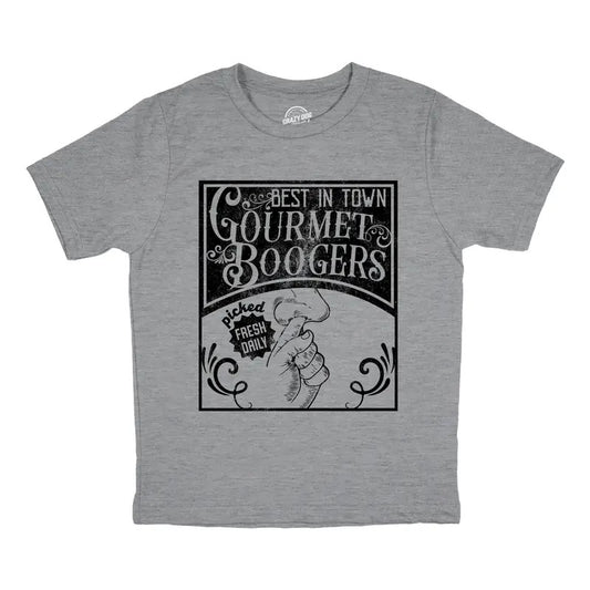 Youth Gourmet Boogers T Shirt Funny Nose Picking Joke Tee for Kids Funny T Shirts Funny Sarcastic Short Sleeve Novelty Tees for Kids Light Grey