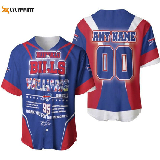 Buffalo Bills Kyle Williams 95 Thank You For The Memories Legend Signature Designed Allover Gift With Custom Name Number For Bills Fans Baseball Jersey Gifts for Fans - lylyprint.com