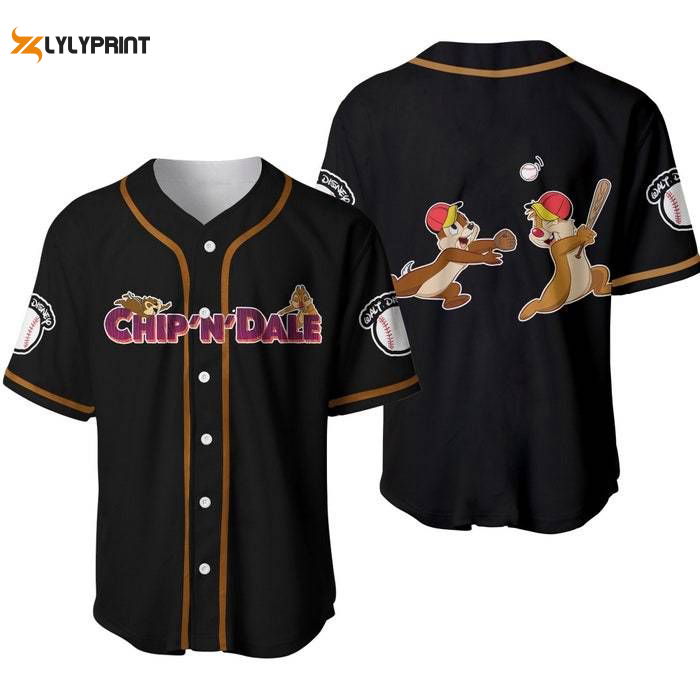 Chip & Dale Chipmunks Black Brown Cute Disney Unisex Cartoon Graphics Casual Outfits Custom Baseball Jersey Gifts for Fans - lylyprint.com
