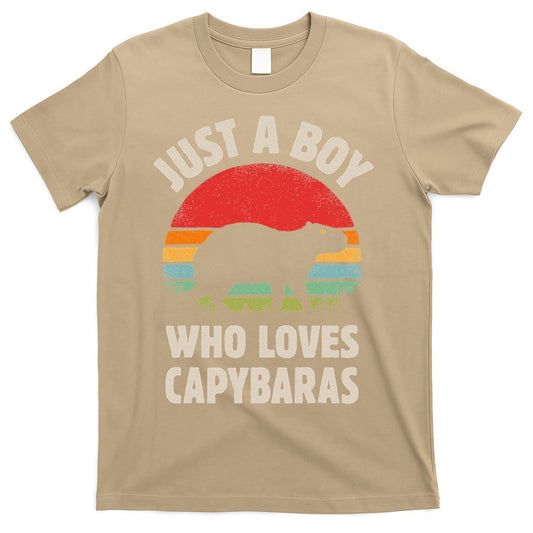 Capybara Just A Boy Who Loves Capybaras Retro Vintage Sunset T-Shirt