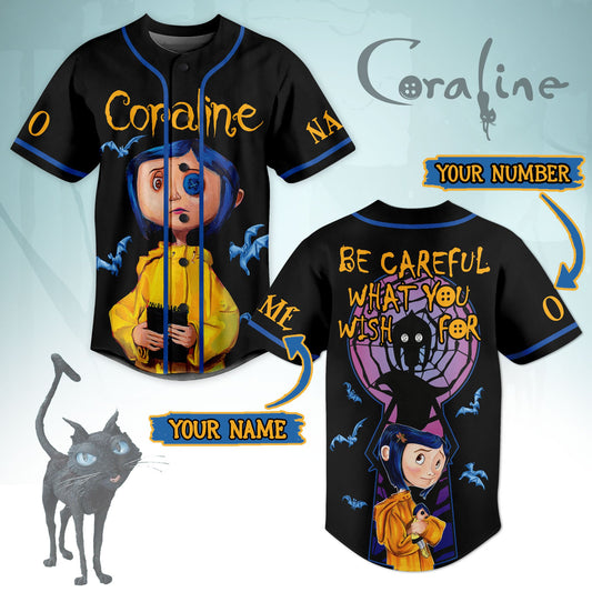 Custom Coraline Classic Be Careful What You Wish For Baseball Jersey