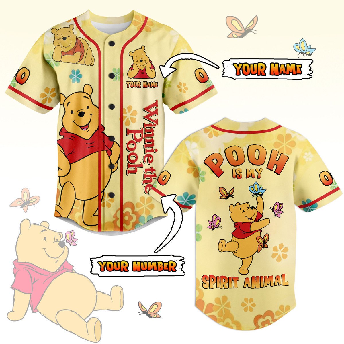 Custom Name &amp; Number Baseball Jersey Pooh Is My Spirit Animal