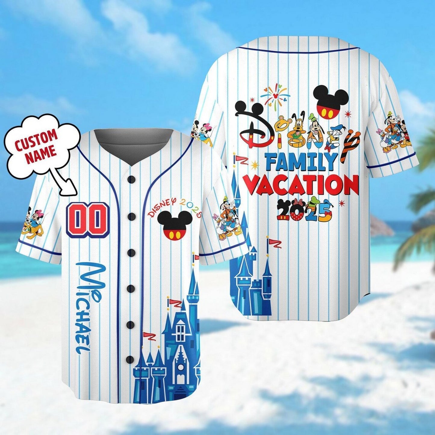 Custom Name And Number Disney Castle Disney Family Vacation 2025 Baseball Jersey