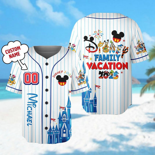 Custom Name And Number Disney Castle Disney Family Vacation 2025 Baseball Jersey