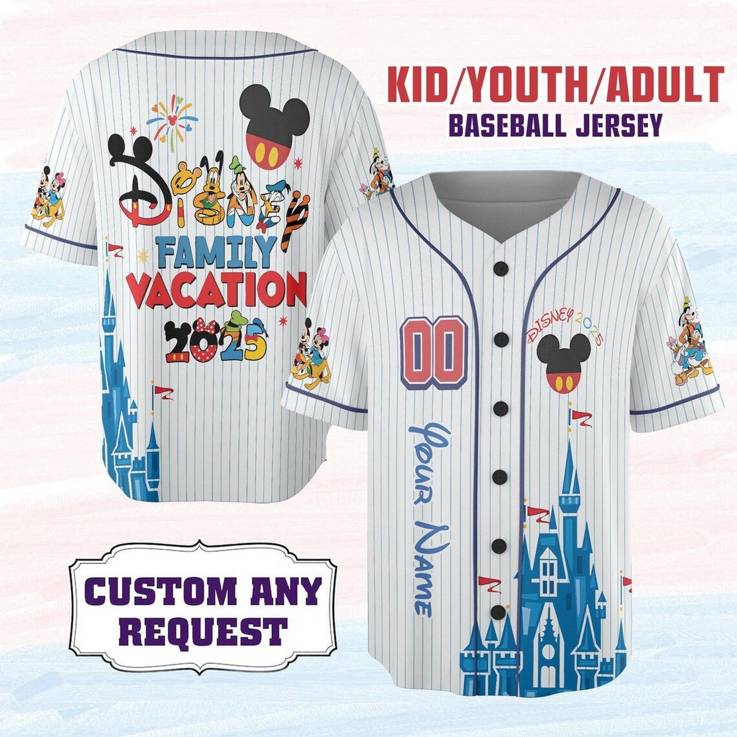Custom Name And Number Disney Family 2025 Vacation Baseball Jersey