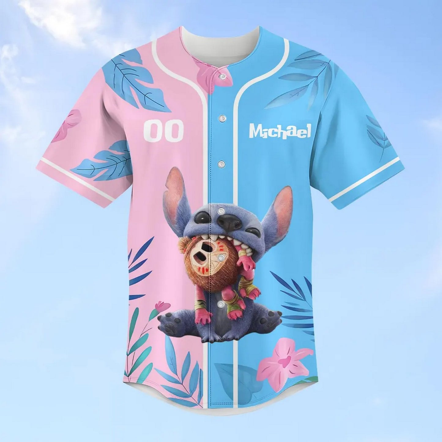 Custom Name And Number Disney Lilo And Stitch 2025 Blue Pink Summer Baseball Jersey