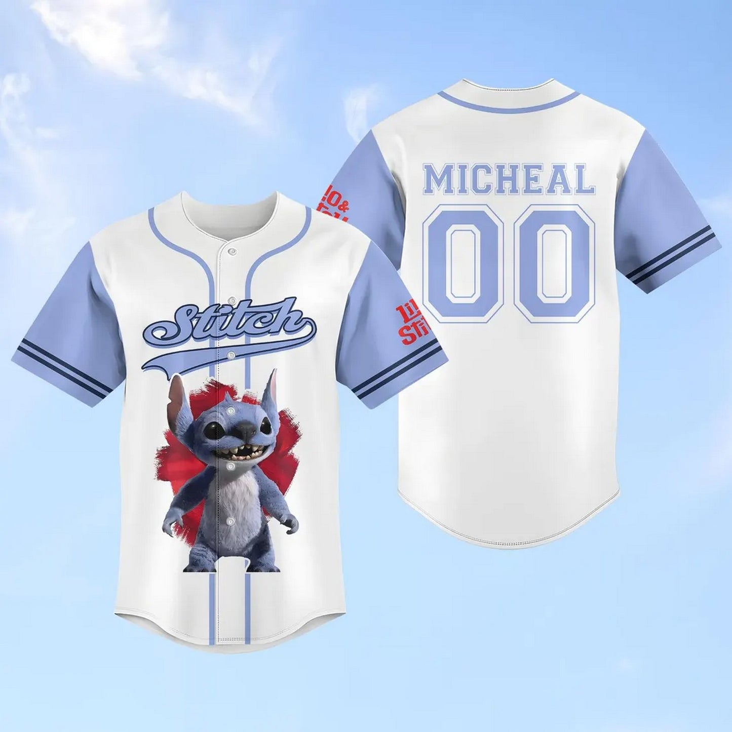 Custom Name And Number Disney Lilo And Stitch 2025 Cute Stitch Simple Purple White Baseball Jersey