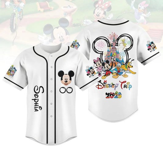 Custom Name And Number Disney Trip 2025 Mickey And Friends Baseball Jersey