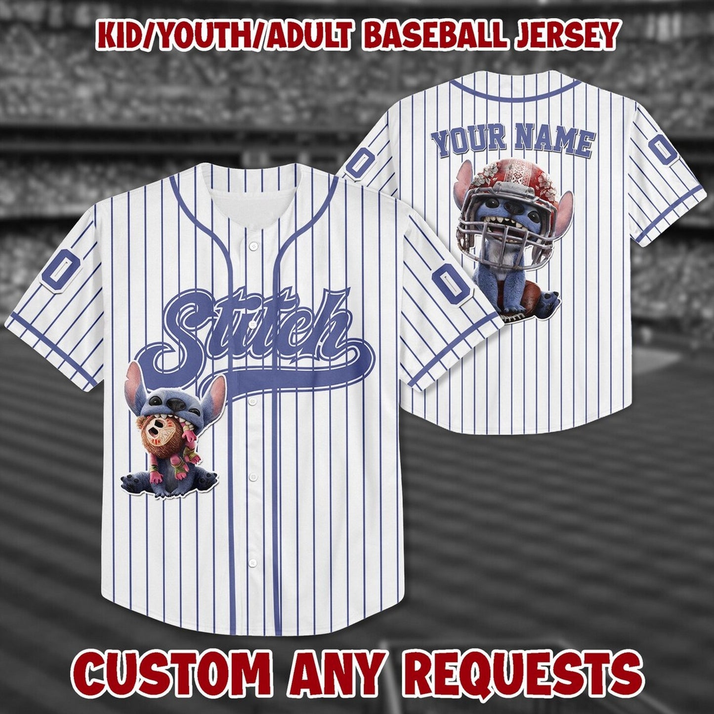 Custom Name Cute Disney Stitch 2025 Baseball Jersey