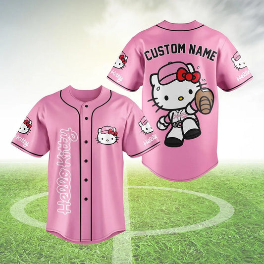 Custom Name Cute Hello Kitty Pink Baseball Jersey