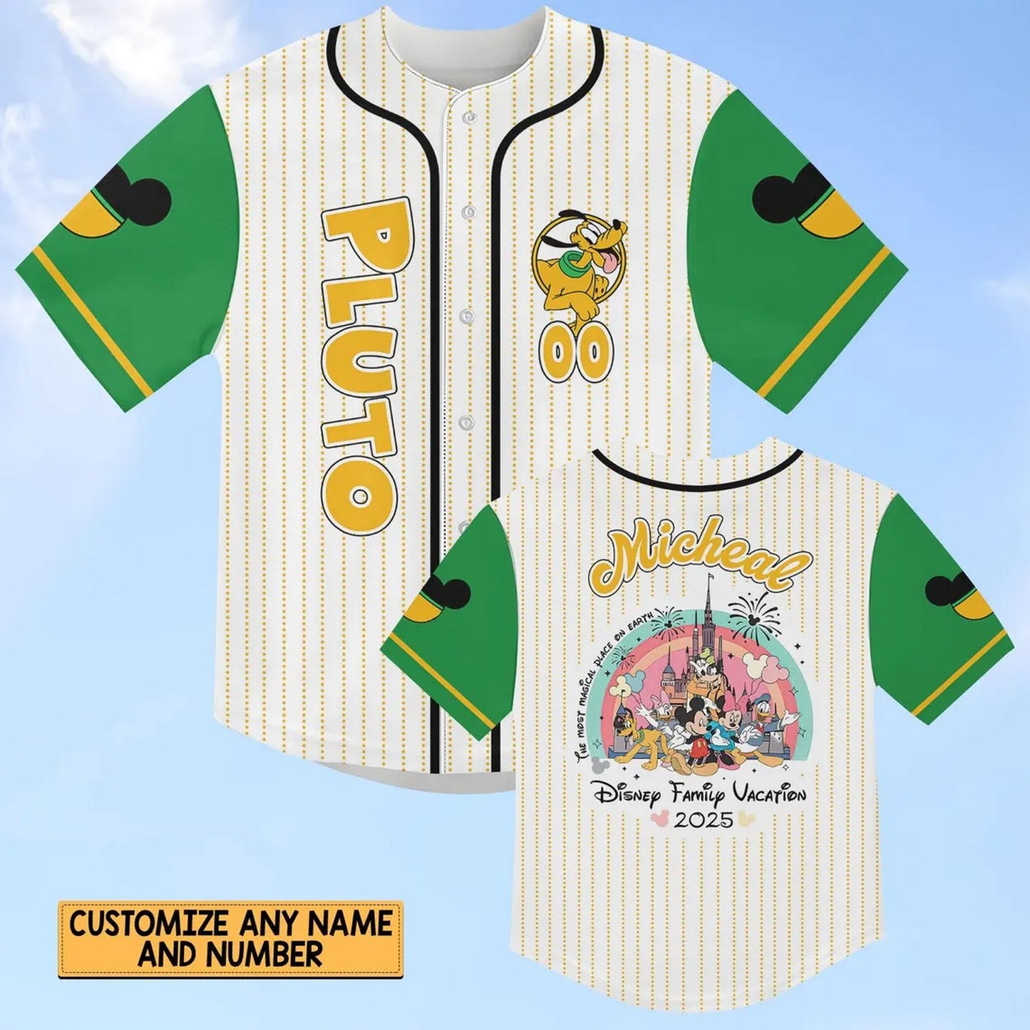 Custom Name Disney Family Vacation 2025 Pluto Baseball Jersey