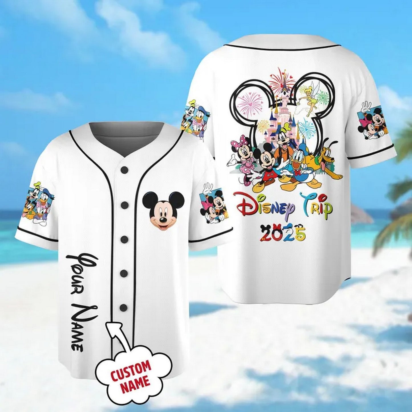 Custom Name Disney Trip 2025 Mickey Mouse And Friends Simple White Baseball Jersey