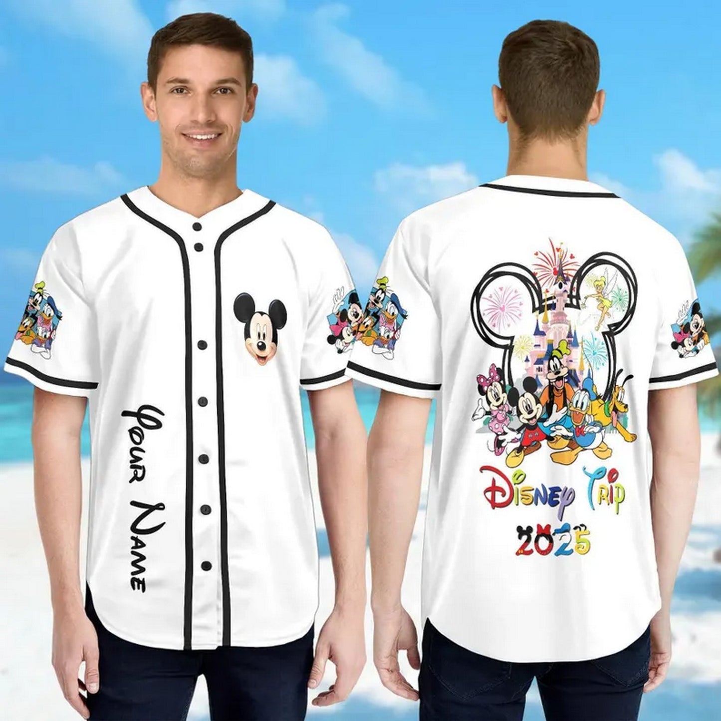 Custom Name Disney Trip 2025 Mickey Mouse And Friends Simple White Baseball Jersey