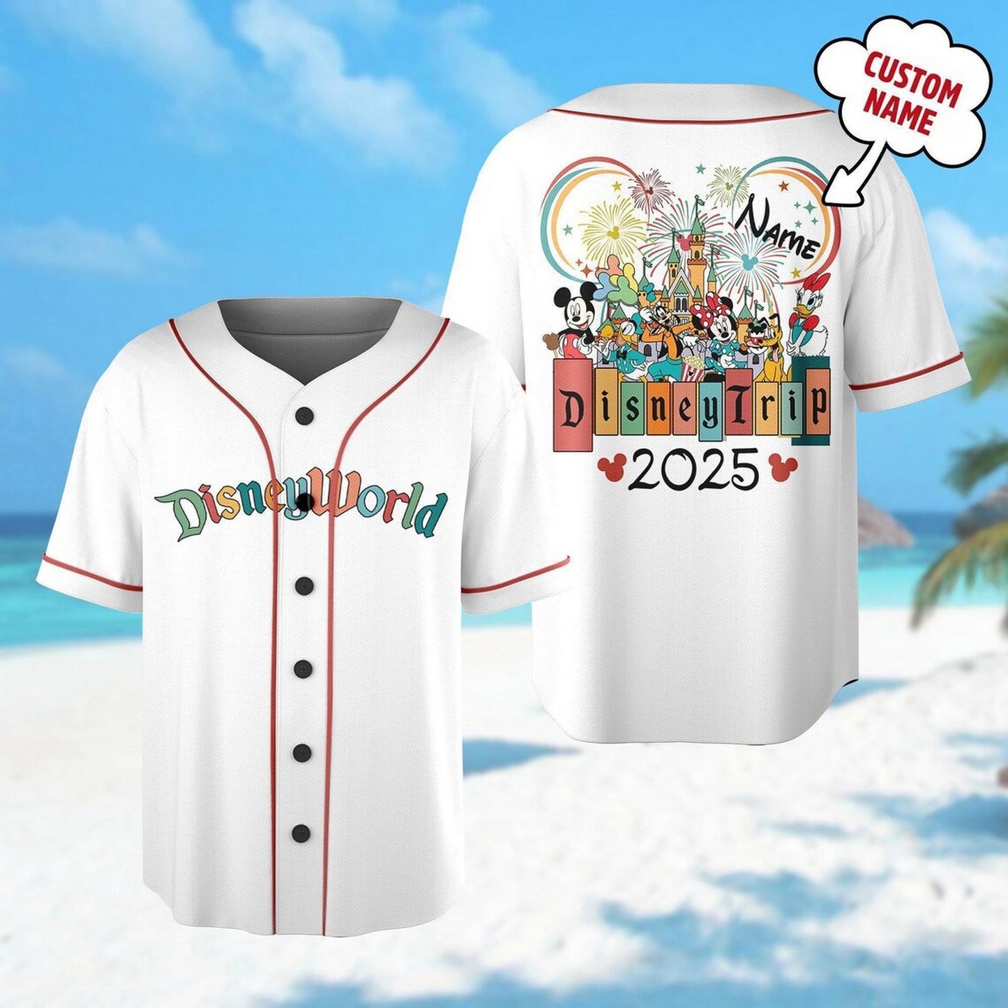 Custom Name Disney Trip 2025 Simple White Basketball Jersey