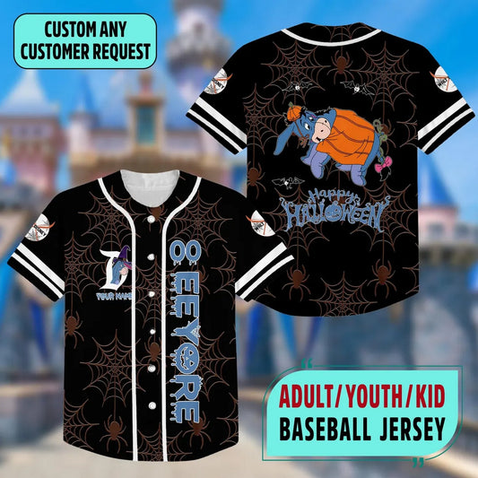 Custom Name Disney Winnie The Pooh Eeyore Halloween Baseball Jersey