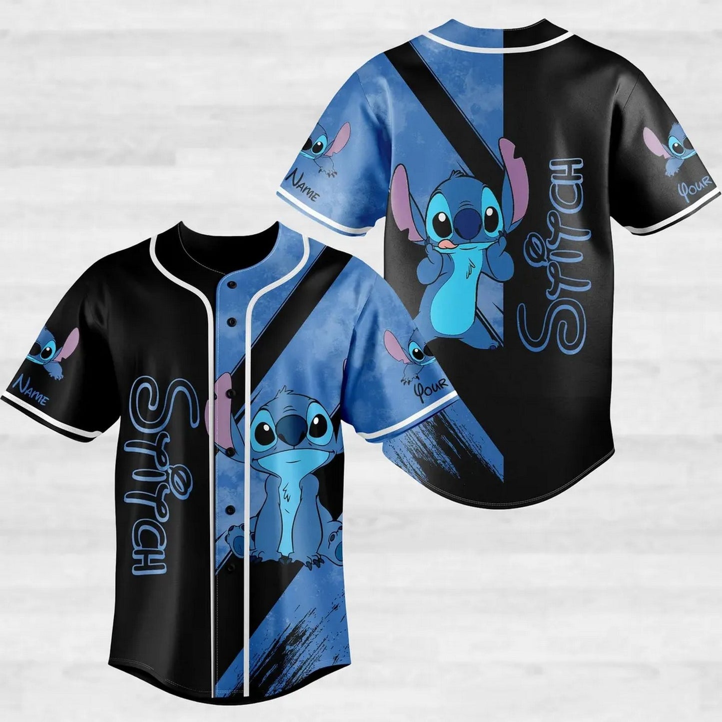 Custom Name Stitch Black Blue Baseball Jersey