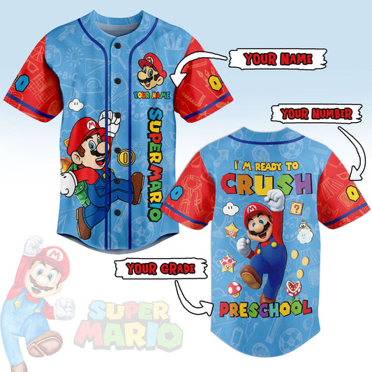 Custom Name &amp; Number Baseball Jersey Funny Super Mario