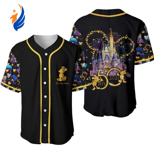 Disney 50th Anniversary Mickey Mouse Black Rainbow Custom Baseball Jersey - Fun Unisex Cartoon Graphic Casual Outfit BJ1800 - Bafud