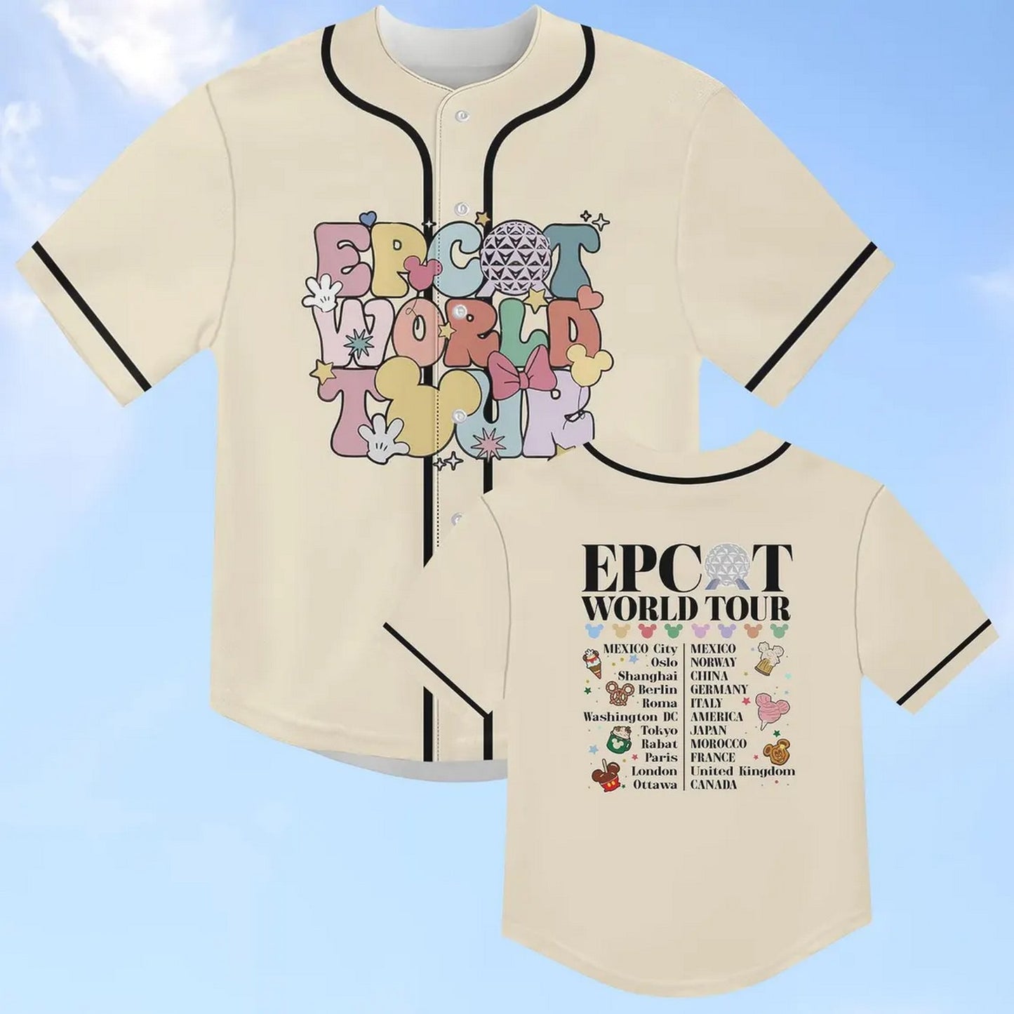 Disney Epcot World Tour 2025 Beige Baseball Jersey