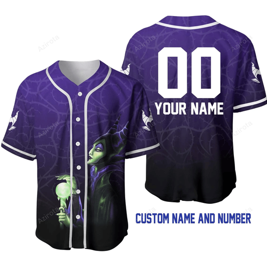 Maleficent Ombre Purple Black Disney Unisex Cartoon Graphic Casual Outfits Custom Personalized Baseball Jersey