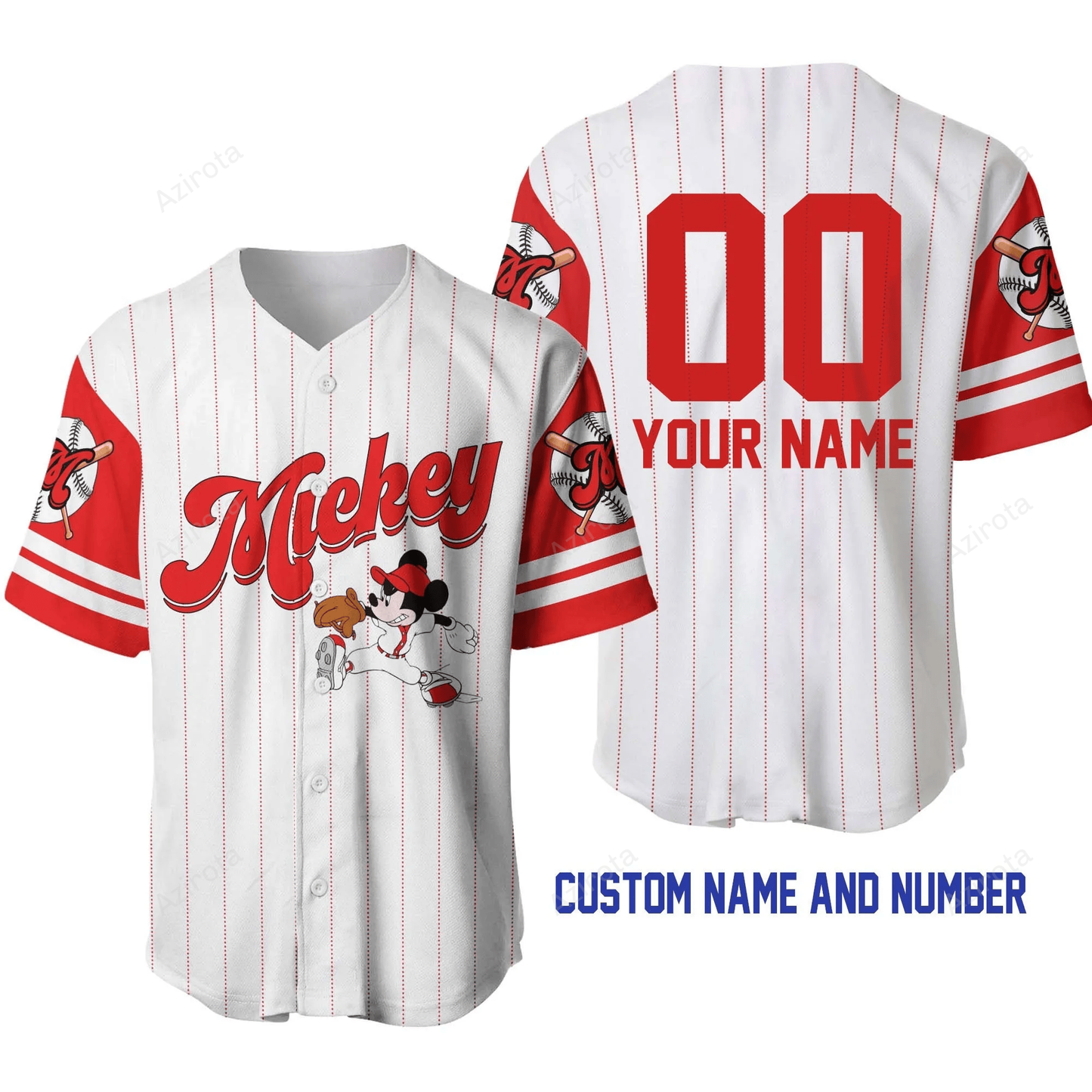 Mickey Mouse White Red Disney Unisex Cartoon Graphic Casual Outfits Custom Personalized Baseball Jersey