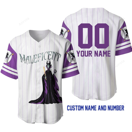 Maleficent White Purple Lavender Disney Unisex Cartoon Graphic Casual Outfits Custom Personalized Baseball Jersey