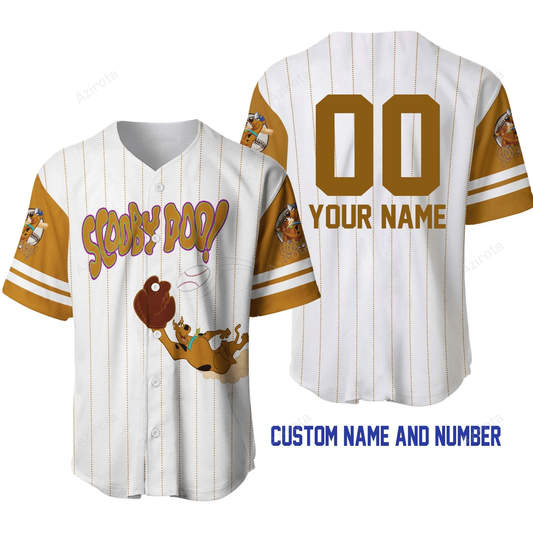 Scooby Doo Dog White Golden Brown Disney Unisex Cartoon Graphic Casual Outfits Custom Personalized Baseball Jersey