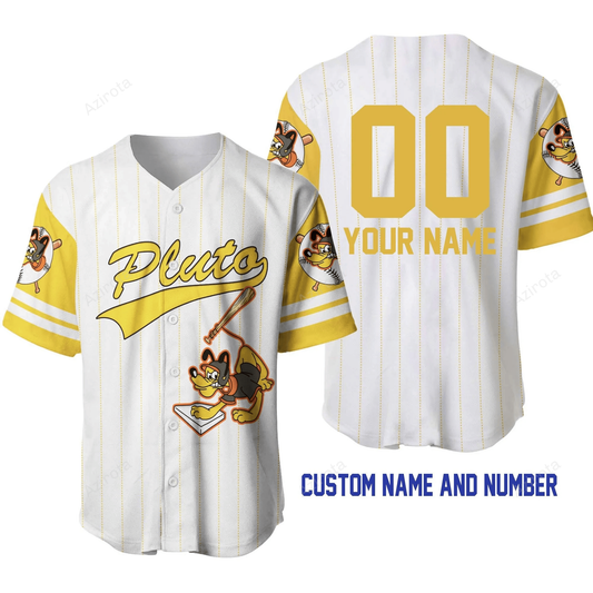 Pluto Dog White Yellow Disney Unisex Cartoon Graphic Casual Outfits Custom Personalized Baseball Jersey