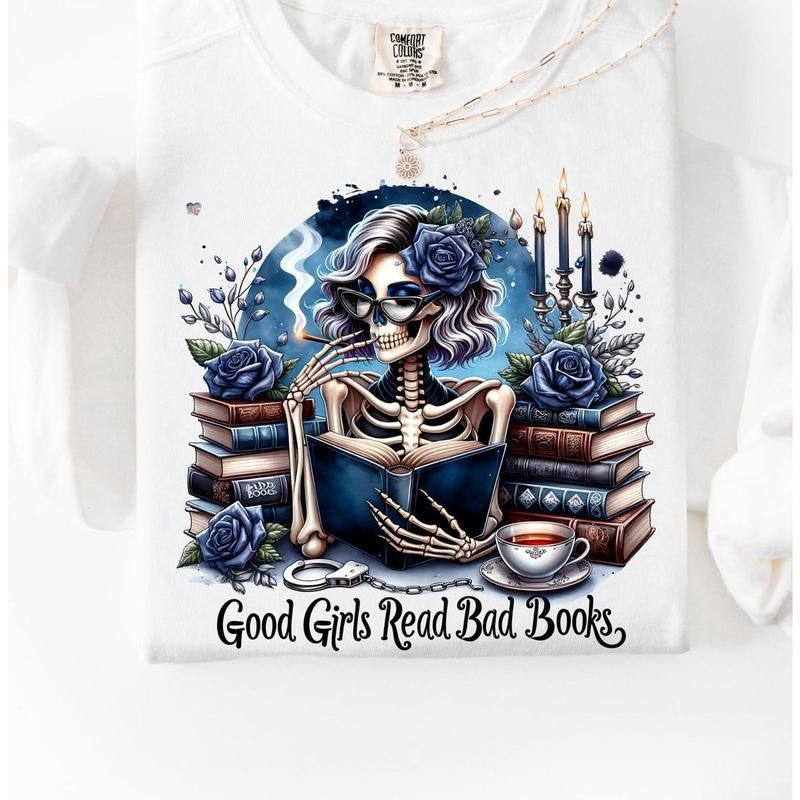 good girls read bad books Shirt love to read spicy smut books booktok shirt spicy book club clipart sarcastic skeleton goth skull digital